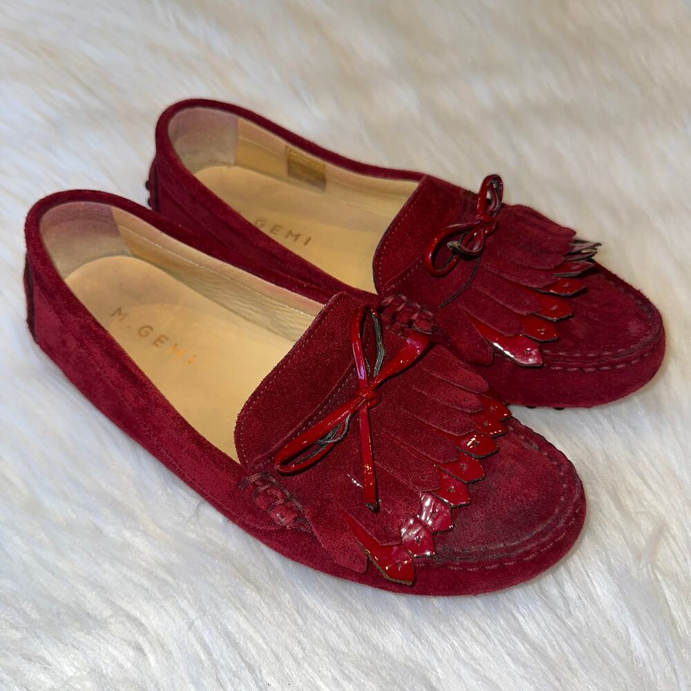 M. Gemi ‘Strato’ Suede Fringe Loafer Patent Leather Driver Moccasin, Burgundy